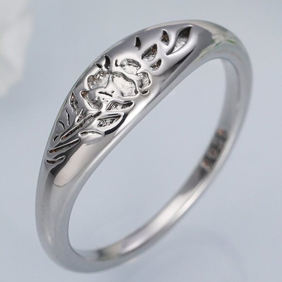925 Silver Plated Flower Carved Unique Vintage Rings for Women, L027
